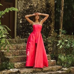 HUTCH Red Straplesss High Low Bubble Gown 6